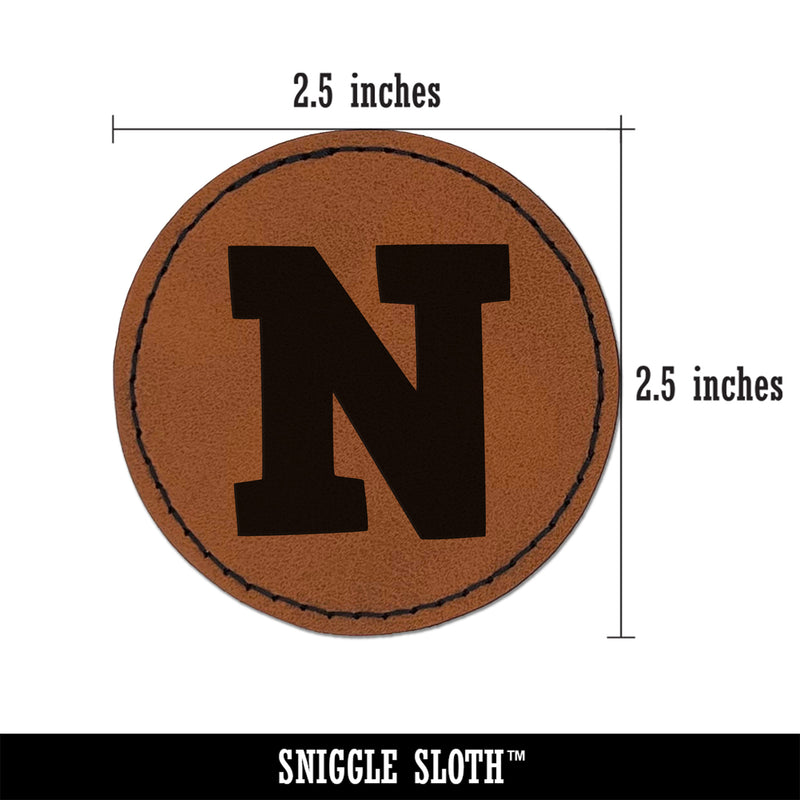Letter N Uppercase Fun Bold Font Round Iron-On Engraved Faux Leather Patch Applique - 2.5"