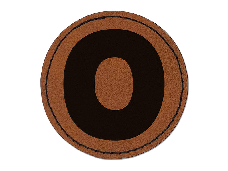Letter O Uppercase Fun Bold Font Round Iron-On Engraved Faux Leather Patch Applique - 2.5"