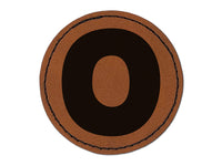 Letter O Uppercase Fun Bold Font Round Iron-On Engraved Faux Leather Patch Applique - 2.5"