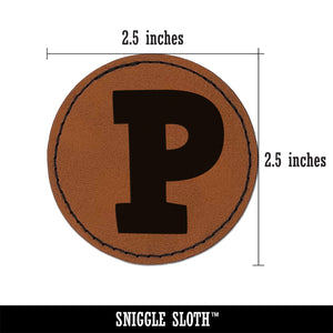 Letter P Uppercase Fun Bold Font Round Iron-On Engraved Faux Leather Patch Applique - 2.5"