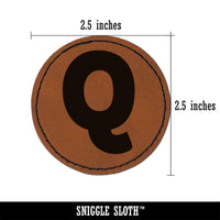 Letter Q Uppercase Fun Bold Font Round Iron-On Engraved Faux Leather Patch Applique - 2.5"