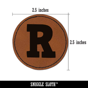 Letter R Uppercase Fun Bold Font Round Iron-On Engraved Faux Leather Patch Applique - 2.5"