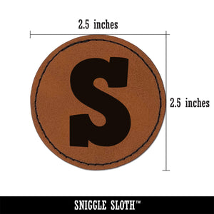 Letter S Uppercase Fun Bold Font Round Iron-On Engraved Faux Leather Patch Applique - 2.5"