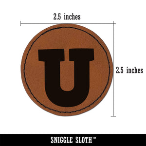 Letter U Uppercase Fun Bold Font Round Iron-On Engraved Faux Leather Patch Applique - 2.5"