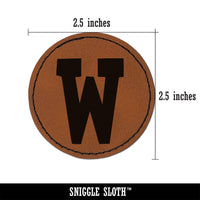 Letter W Uppercase Fun Bold Font Round Iron-On Engraved Faux Leather Patch Applique - 2.5"