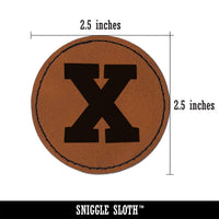 Letter X Uppercase Fun Bold Font Round Iron-On Engraved Faux Leather Patch Applique - 2.5"