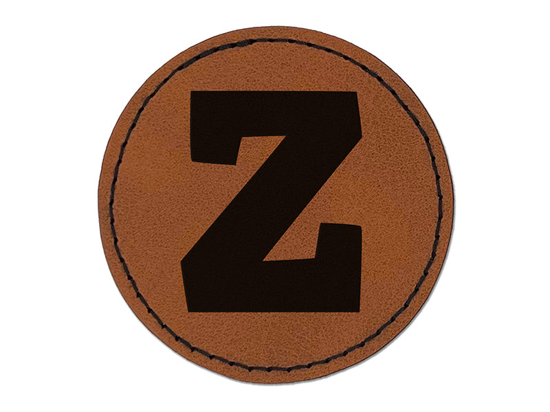 Letter Z Uppercase Fun Bold Font Round Iron-On Engraved Faux Leather Patch Applique - 2.5"