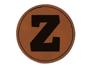 Letter Z Uppercase Fun Bold Font Round Iron-On Engraved Faux Leather Patch Applique - 2.5"