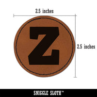 Letter Z Uppercase Fun Bold Font Round Iron-On Engraved Faux Leather Patch Applique - 2.5"