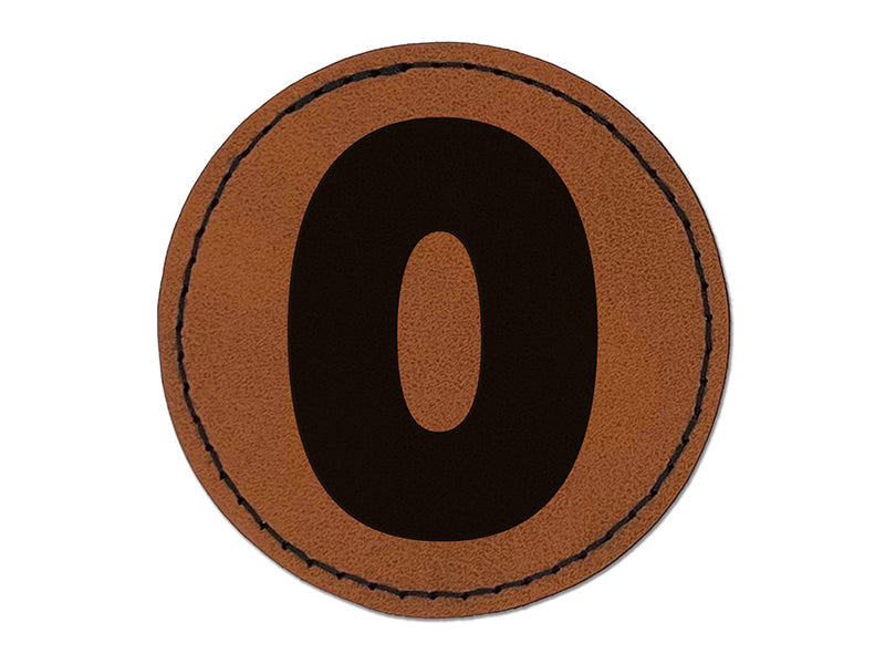 Number 0 Zero Fun Bold Font Round Iron-On Engraved Faux Leather Patch Applique - 2.5"