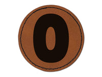 Number 0 Zero Fun Bold Font Round Iron-On Engraved Faux Leather Patch Applique - 2.5"