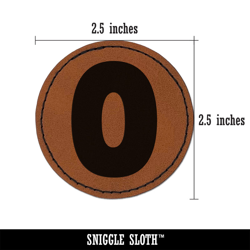 Number 0 Zero Fun Bold Font Round Iron-On Engraved Faux Leather Patch Applique - 2.5"