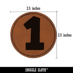 Number 1 One Fun Bold Font Round Iron-On Engraved Faux Leather Patch Applique - 2.5"