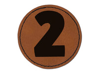 Number 2 Two Fun Bold Font Round Iron-On Engraved Faux Leather Patch Applique - 2.5"