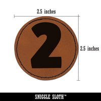 Number 2 Two Fun Bold Font Round Iron-On Engraved Faux Leather Patch Applique - 2.5"