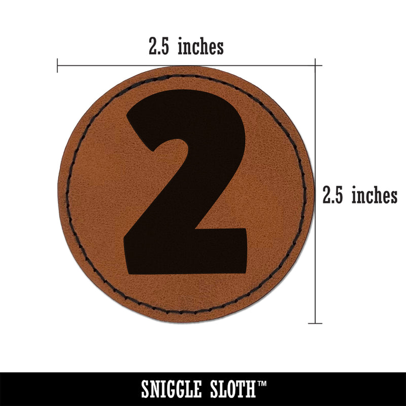 Number 2 Two Fun Bold Font Round Iron-On Engraved Faux Leather Patch Applique - 2.5"