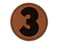 Number 3 Three Fun Bold Font Round Iron-On Engraved Faux Leather Patch Applique - 2.5"