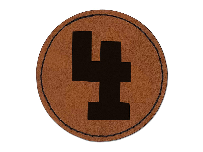 Number 4 Four Fun Bold Font Round Iron-On Engraved Faux Leather Patch Applique - 2.5"