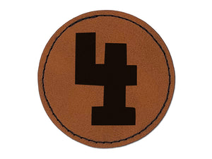 Number 4 Four Fun Bold Font Round Iron-On Engraved Faux Leather Patch Applique - 2.5"