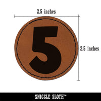 Number 5 Five Fun Bold Font Round Iron-On Engraved Faux Leather Patch Applique - 2.5"