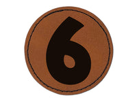 Number 6 Six Fun Bold Font Round Iron-On Engraved Faux Leather Patch Applique - 2.5"