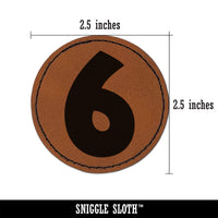 Number 6 Six Fun Bold Font Round Iron-On Engraved Faux Leather Patch Applique - 2.5"