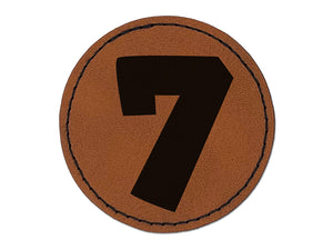 Number 7 Seven Fun Bold Font Round Iron-On Engraved Faux Leather Patch Applique - 2.5"