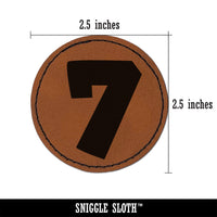 Number 7 Seven Fun Bold Font Round Iron-On Engraved Faux Leather Patch Applique - 2.5"