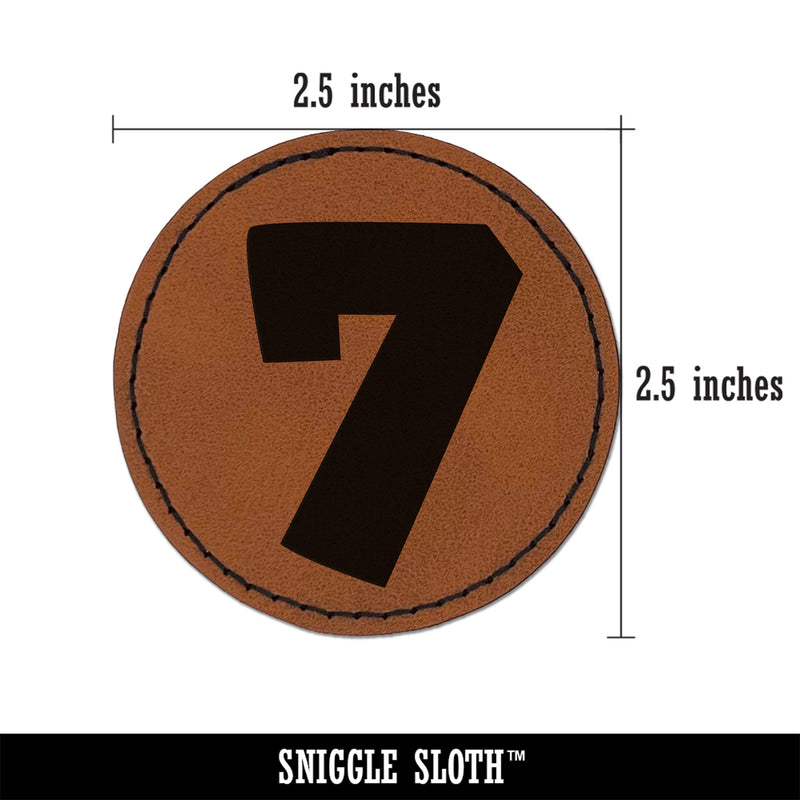 Number 7 Seven Fun Bold Font Round Iron-On Engraved Faux Leather Patch Applique - 2.5"