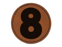 Number 8 Eight Fun Bold Font Round Iron-On Engraved Faux Leather Patch Applique - 2.5"