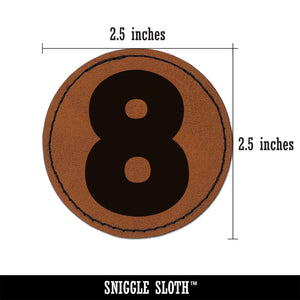 Number 8 Eight Fun Bold Font Round Iron-On Engraved Faux Leather Patch Applique - 2.5"