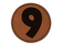 Number 9 Nine Fun Bold Font Round Iron-On Engraved Faux Leather Patch Applique - 2.5"