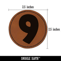 Number 9 Nine Fun Bold Font Round Iron-On Engraved Faux Leather Patch Applique - 2.5"