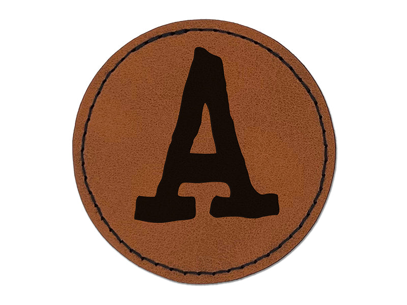 Letter A Uppercase Cute Typewriter Font Round Iron-On Engraved Faux Leather Patch Applique - 2.5"