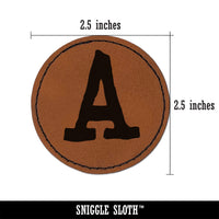 Letter A Uppercase Cute Typewriter Font Round Iron-On Engraved Faux Leather Patch Applique - 2.5"