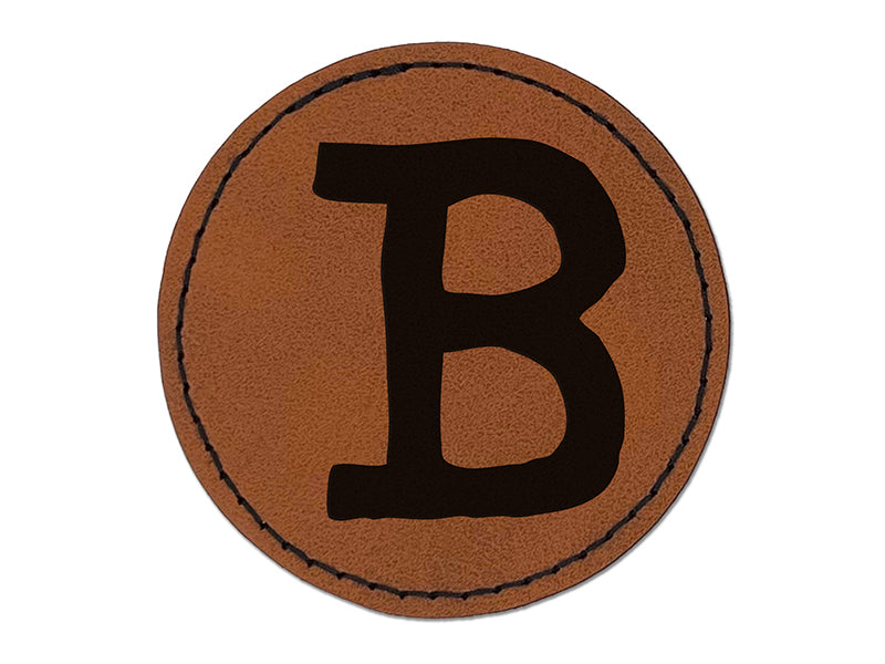 Letter B Uppercase Cute Typewriter Font Round Iron-On Engraved Faux Leather Patch Applique - 2.5"