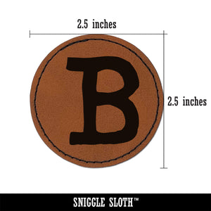 Letter B Uppercase Cute Typewriter Font Round Iron-On Engraved Faux Leather Patch Applique - 2.5"