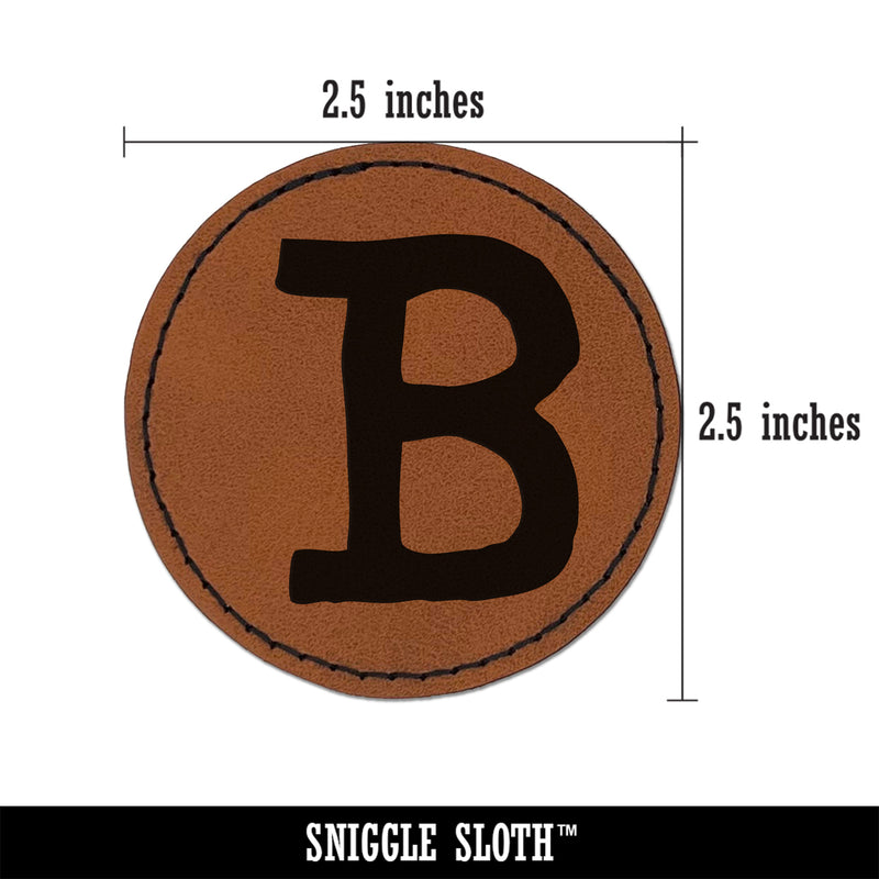 Letter B Uppercase Cute Typewriter Font Round Iron-On Engraved Faux Leather Patch Applique - 2.5"