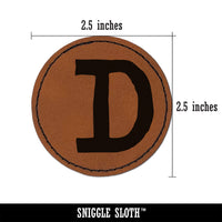 Letter D Uppercase Cute Typewriter Font Round Iron-On Engraved Faux Leather Patch Applique - 2.5"