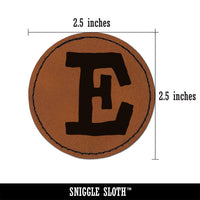 Letter E Uppercase Cute Typewriter Font Round Iron-On Engraved Faux Leather Patch Applique - 2.5"