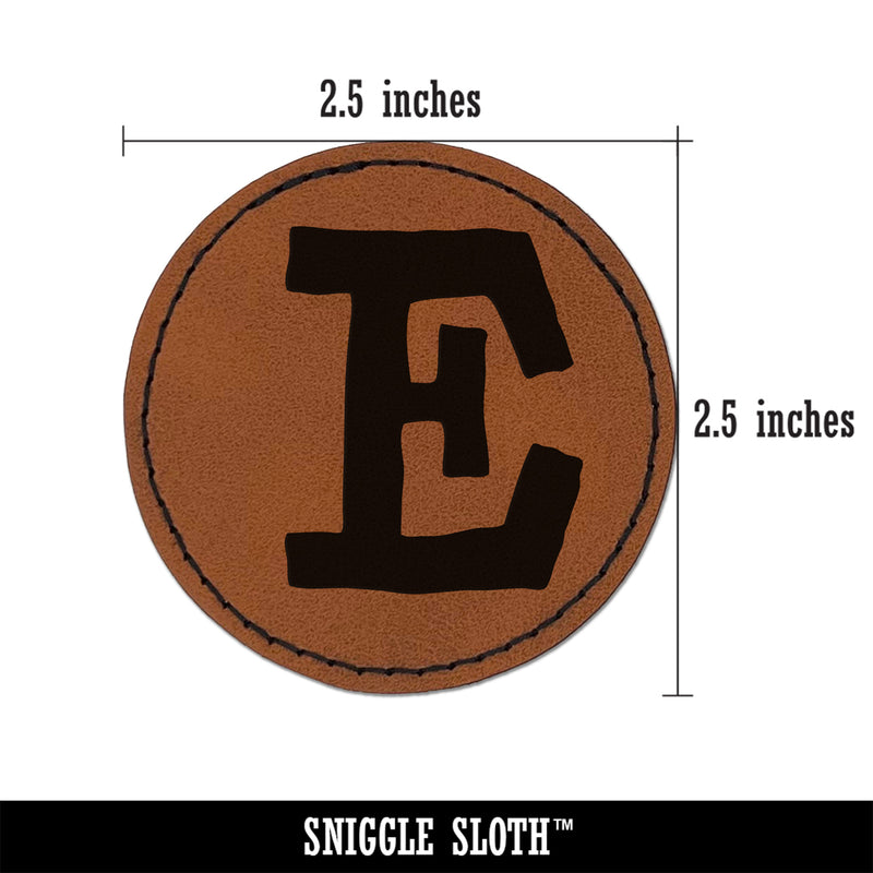 Letter E Uppercase Cute Typewriter Font Round Iron-On Engraved Faux Leather Patch Applique - 2.5"
