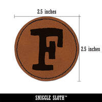 Letter F Uppercase Cute Typewriter Font Round Iron-On Engraved Faux Leather Patch Applique - 2.5"