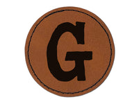 Letter G Uppercase Cute Typewriter Font Round Iron-On Engraved Faux Leather Patch Applique - 2.5"