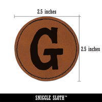 Letter G Uppercase Cute Typewriter Font Round Iron-On Engraved Faux Leather Patch Applique - 2.5"