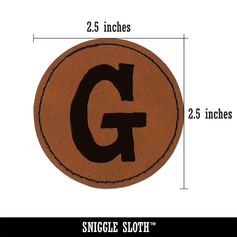 Letter G Uppercase Cute Typewriter Font Round Iron-On Engraved Faux Leather Patch Applique - 2.5"