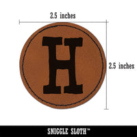 Letter H Uppercase Cute Typewriter Font Round Iron-On Engraved Faux Leather Patch Applique - 2.5"