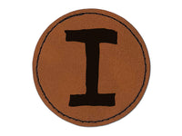 Letter I Uppercase Cute Typewriter Font Round Iron-On Engraved Faux Leather Patch Applique - 2.5"