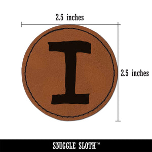 Letter I Uppercase Cute Typewriter Font Round Iron-On Engraved Faux Leather Patch Applique - 2.5"