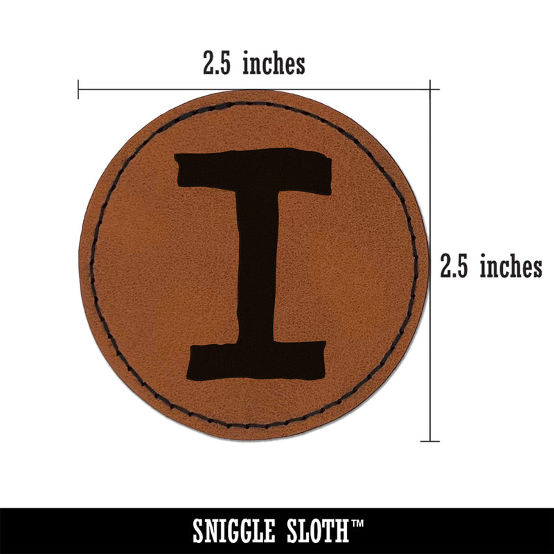 Letter I Uppercase Cute Typewriter Font Round Iron-On Engraved Faux Leather Patch Applique - 2.5"