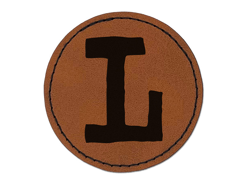 Letter L Uppercase Cute Typewriter Font Round Iron-On Engraved Faux Leather Patch Applique - 2.5"